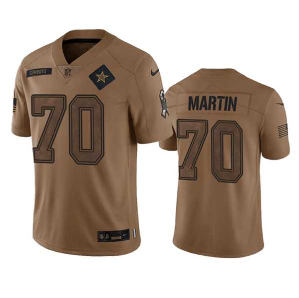 Mens Dallas Cowboys #70 Zack Martin 2023 Brown Salute To Service Limited Football Stitched Jersey Dyin